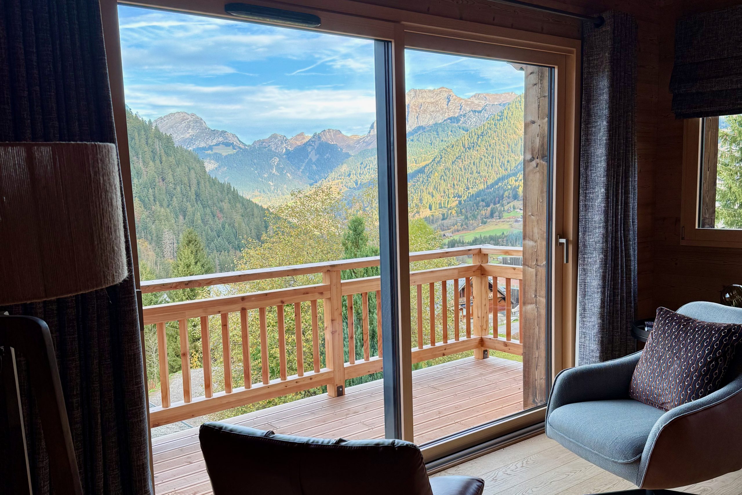 View of mountain valley from chalet